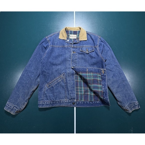 Falls Creek Other - Vintage Denim Jacket Flannel-Lined Trucker Men's Medium Boxy Corduroy Collar 90s